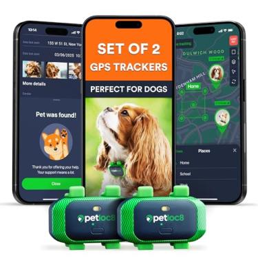 Imagem de Conjunto de 2 rastreadores GPS para cães - dispositivo de rastreamento de localização em tempo real com aplicativo - alertas inteligentes e cerca geográfica - compatível com coleira, à prova d'água