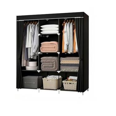 Imagem de Guarda Roupa Dobrável Armário Organizador Multiuso Roupeiro Cabideiro Sapateira- Roupeiro com Capa Protetora para Quarto e Viagem(PRETO,CASAL)