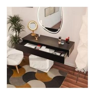 Imagem de PENTEADEIRA COM ESPELHO E 4 PRATELEIRAS MULTIUSO PARA QUARTO MODERNO CAMARIM SUSPENSO(PRETO)