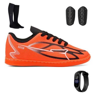 Imagem de Kit com Chuteira Infantil de Meninos para Futebol de Quadra + Meião + Caneleira e Relógio-Masculino