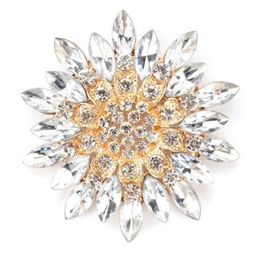 Imagem de Broche de girassol com strass para mulheres, broche de cristal cintilante, conjunto exclusivo de festa de casamento, acessórios de joias, presente para família e amigos, no size, Liga de aço, Sem