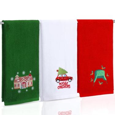 Imagem de Breling 3 peças National Lampoon Toalhas de mão de Natal para banheiro bordadas 29,5 x 13,7 polegadas Boho 100% algodão decoração feliz natal toalha banheiro secagem mão cozinha conjunto de presente