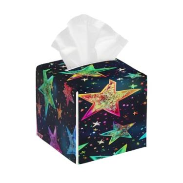 Imagem de Porta-lenços de papel quadrado de couro, impermeável, engraçado, galáxia, estrela, colorido, organizador de papel facial com cinto inferior, estojo de lenços para mesa, banheiro, escritório, mesa