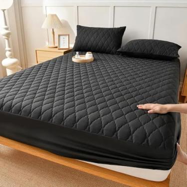 Imagem de Lençol Protetor Impermeável Ajustável para Colchão – Capa Impermeável Macia para Solteiro Casal Queen e King (preto,King)