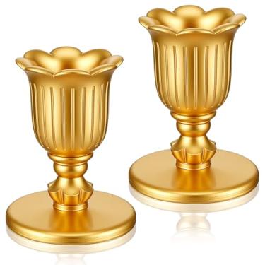 Imagem de Castiçal vintage de latão, 2 pacotes de castiçais dourados para castiçal cônico, estilo vitoriano, bastão de vela de cor de latão para mesa central, casamento, decoração de Natal