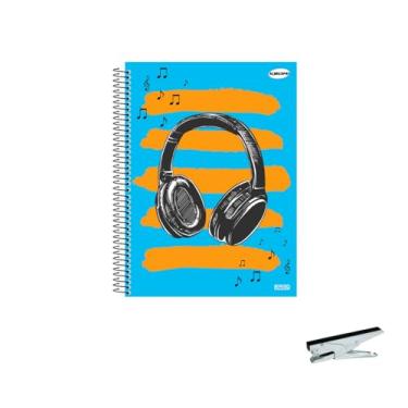 Imagem de Kit Caderno Masculino 10 Matérias Capa Dura 200 Folhas e Grampeador Alicate HP45