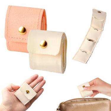 Imagem de Mini bolsa de joias de viagem, organizador de joias pequeno portátil dobrável com botão de pressão, estojo compacto para brincos, anéis e colares - organizador leve de armazenamento de joias, branco