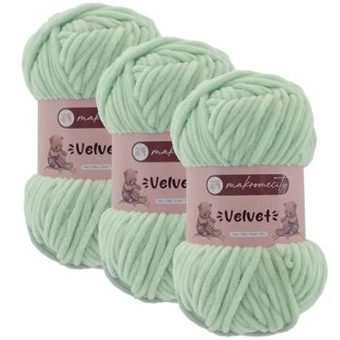 Imagem de Makromecity 3 novelos de fio de veludo 100 g (3,5 oz) / 120 m (132 jardas) fio de chenille premium 100% poliéster, ultra macio, antibolinhas, lavável na máquina, 30 cores para tricô e crochê (menta, 3