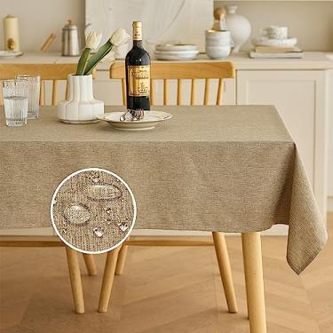 Imagem de Decorelia Toalha de mesa impermeável de serapilheira de 4 lugares para mesa de jantar de fazenda, capa de mesa de piquenique retangular de linho lisa sem rugas para festas, mesa de casamento (oblonga