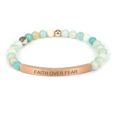 Imagem de cusurlove Pulseira Cristã Inspiradora para Mulheres, Banhado a Ouro 18 K, Biblia Versículo com Contas Amazonita, Presente de Fé Religiosa para Mãe, Filha, Irmã, Amiga, Medium, Pedra Aço inoxidável