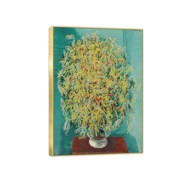 Imagem de BMZFYBS Pintura de arte de parede de flores - Imagem de decoração vintage - Mimosas 2 - Impressões em tela com moldura dourada para sala de estar 30 x 45 cm 12 x 18 pol