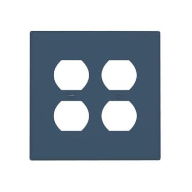 Imagem de WUYOCHA Capas de tomada decorativas Encore azul marinho 2 interruptores de luz placa de parede dupla dupla para tomadas elétricas, capas de placa de interruptor para quarto, cozinha, decoração de casa