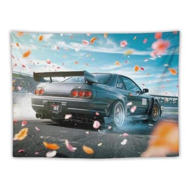 Imagem de HouLaiZhe JDM Tapeçaria de carro Drift R32 Carro esportivo pendurado na parede quarto decoração de casa tapeçarias estética piquenique decoração de parede arte de parede para dormitório sala de estar