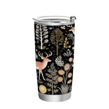 Imagem de Wassud Copo Sika Deers 340 g com tampa e canudo, aço inoxidável, parede dupla, copo isolado, caneca de café de viagem para bebidas frias e quentes