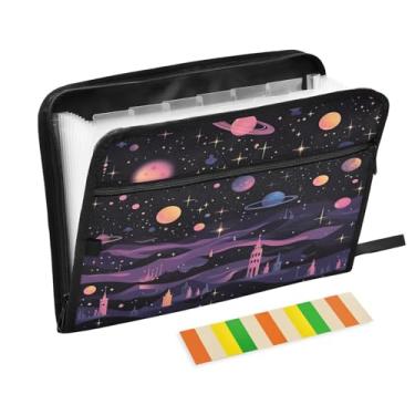 Imagem de Wassud Design de ilustração de astronomia, 13 bolsos, organizador de arquivos sanfonados, pastas de arquivos expansíveis com abas e adesivos, organizador de pastas de documentos de recibo de papel
