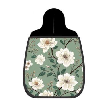 Imagem de Lixeira De Carro Organizador Flores Brancas Galhos Fundo Verde Sálvia