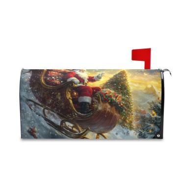 Imagem de Burbuja Capa magnética para caixa de correio, Papai Noel no trenó decorativa para decoração de jardim e quintal, tamanho grande 52,8 x 64,5 cm