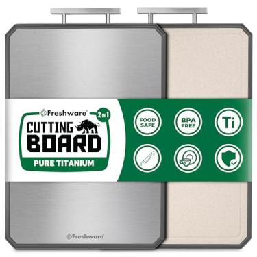 Imagem de Freshware Tábua de corte de titânio para cozinha, tábuas de corte duplas e antiderrapantes com alça, titânio puro/PP, tábua de cortar com sulcos de suco, pode ser lavada na lava-louças, extragrande 50