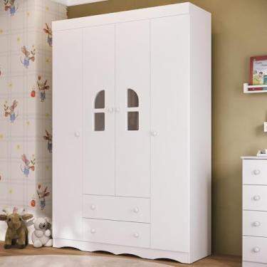 Imagem de Guarda-roupa Infantil 122cm com Vidro 4 Portas e 2 Gavetas Liz Multimóveis Mp4514 Branco
