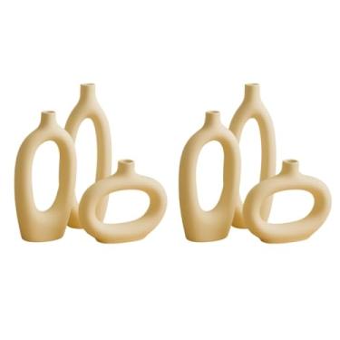 Imagem de Trio de Vasos Decorativos em Cerâmica Fosca Minimalista 5 Modelos Modernos Sala de Estar Trio Bojudo(KIT 2 TRIO VAZADO)