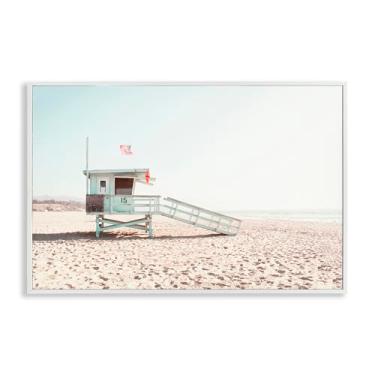 Imagem de Stupell Industries Lifeguard Hut Sunny Day arte giclée emoldurada cinza, design por Sisi e Seb, 12 x 18