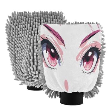 Imagem de STAYTOP Lindas luvas de lavagem de carro de menina com olhos de desenho animado, 2 peças, luvas de microfibra de chenille, sem arranhões, panos de esponja de lavagem ultra absorventes para carros