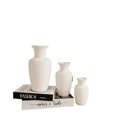 Imagem de Conjunto 3 Peças Kit Enfeite Cerâmica Vasos Sala Completo Decorativas Trio Rack Centro Mesa Colorido(BRANCO LISO JAD)