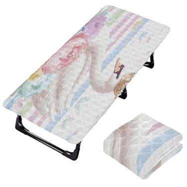 Imagem de Burbuja Lindo lençol de cama de cisne com coroa para crianças, tapete de cochilo acolchoado portátil com faixa elástica para meninas e meninos, lavável na máquina, 63,5 x 127 cm