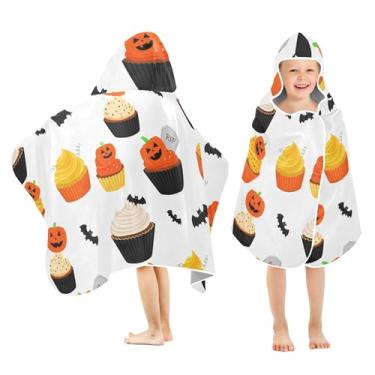 Imagem de Burbuja Toalha de banho com capuz Cupcakes de Halloween para crianças, toalha de praia de pelúcia macia absorvente para meninas e meninos 3-10 anos, 61 x 127 cm