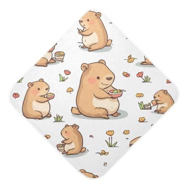 Imagem de STAYTOP Toalhas de bebê com capuz de musselina capivara de desenho fofo, toalha de banho super macia, toalhas de banho absorventes para banho de recém-nascido unissex 76 x 76 cm
