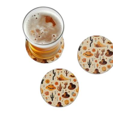 Imagem de Porta Copos Com Ilustração Personalizada Chapéus De Cowboy - Tamanho 10.5x10.5 cm