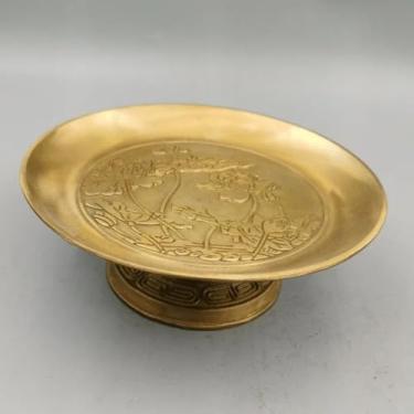 Imagem de FENNYYAR Prato de frutas de latão, prato de oferta de santuário budista, 20 cm, ornamento de consagração do Deus da Riqueza Guanyin