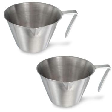 Imagem de Bagentry 2 pacotes de copos medidores de café expresso de aço inoxidável de 100 ml, copo de café expresso de metal com bico de balança mini para dosagem de porção de grãos café Demitasse