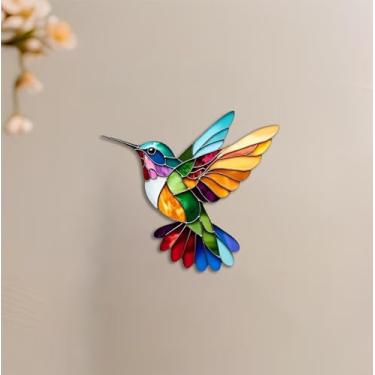 Imagem de Imã de geladeira acrílico beija-flor estilo vitral, arte de pássaro colorido, adesivo magnético criativo para decoração de casa/BXT-X18