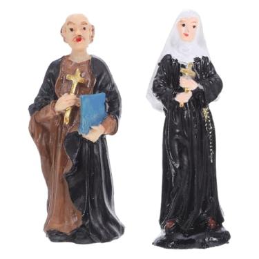 Imagem de Alipis 2 peças esculturas de resina de freira e padre figuras de bandeja de areia em miniatura ornamentos católicos para eventos de igreja estátuas de bênção para decoração de mesa e mesa