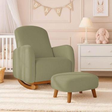 Imagem de Poltrona Amamentação Balanço Madeira E Puff Jhessy Bouclê R04 - D'ross