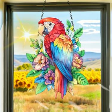 Imagem de Apanhador solar de acrílico colorido, decoração de janela suspensa de papagaio, arte de parede de arco-íris, para sala de estar, quarto, varanda, decoração de jardim interno e externo, 19 x 19 cm