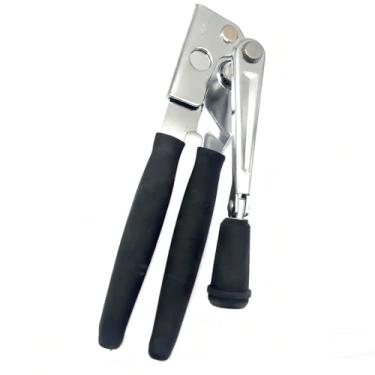 Imagem de Abridor de latas manual multifuncional e abridor de garrafas com ímã, roda de corte afiada, botão dobrável manual resistente para economia de mão de obra, ferramenta de cozinha multifuncional, preto