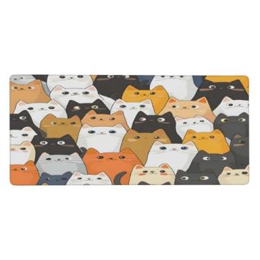 Imagem de Tapete de rato grande com desenho animado de gato à prova d'água para computador estendido tapete protetor de mesa tapete de borracha antiderrapante para escritório, computador, teclado, laptop e mesa