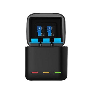 Imagem de Caixa de carregamento de armazenamento de carregador de bateria pequena de 3 compartimentos tipo C com 3 indicadores coloridos para GoPro Hero 9 Preto