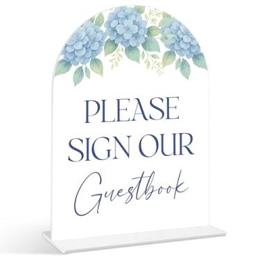 Imagem de Please Sign Our Guestbook Sign - Something Blue Before I Do Bridal Shower Sinais, 1 pacote de placa de acrílico com suporte, peças centrais de chá de panela, decoração de recepção de casamento de