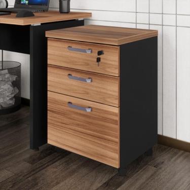 Imagem de Gaveteiro De Escritório 46cm Com Chave 3 Gavetas E Rodízios Multimóveis Cr25302 Sevilha/preto