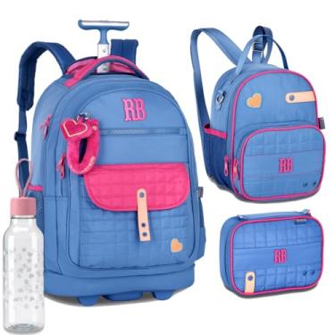 Imagem de Kit Mochila Rodinhas Rebecca Bonbon RB 26237 Azul com Lancheira, Estojo Box e Garrafinha coleção 2026