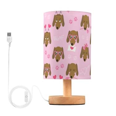 Imagem de Joisal Love Dachshunds Candeeiros rosa para mesas de cabeceira, luminária de mesa pequena com abajur de linho para quartos, decoração de quarto de dormitório