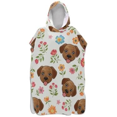 Imagem de Joisal Roupão reutilizável para trocador de poncho de surfe para Adul com capuz toalha de praia estampa de cachorro fofo colorido floral masculino feminino poncho com capuz