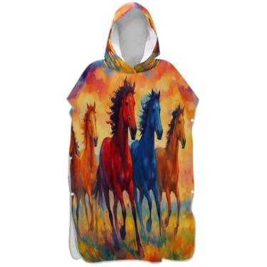 Imagem de Joisal Poncho de surf para adultos trocador com capuz toalha de natação absorvente masculino poncho com capuz cavalo legal colorido