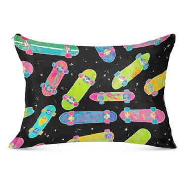 Imagem de Skates coloridos preto grande flanela fronha com zíper longo padrão Queen King travesseiro corpo travesseiro bonito decoração de cama, tamanho do corpo, 53 cm x 137 cm