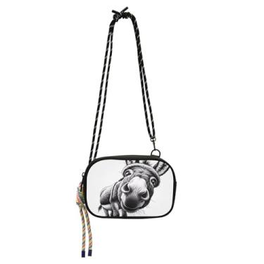 Imagem de TSENQUE Bolsa feminina bolsa transversal pequena carteira de telefone bolsas femininas bolsas de ombro bonito impressão de burro cinza