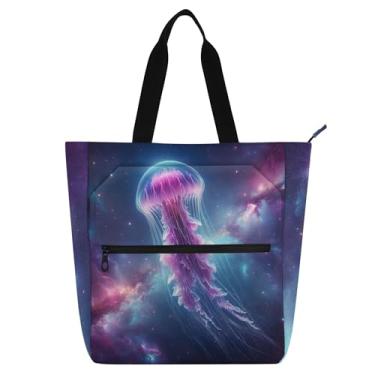 Imagem de Impressionante bolsa de trabalho espacial de água-viva para mulheres, bolsa escolar de lona, bolsa de livros, bolsas femininas e infantis, presentes para amantes de livros
