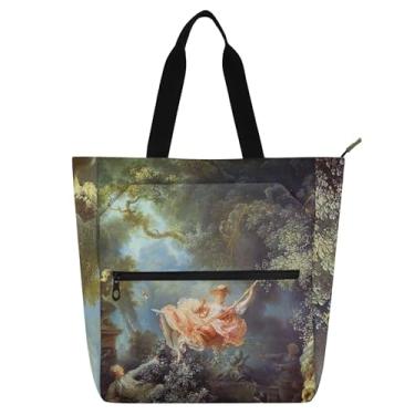 Imagem de GAIGEO Jean Honoré Fragonard Bolsa de trabalho com pintura swing feminina tote lona praia livro tote com zíper bolsa de professor com compartimentos